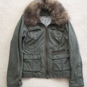 Express Army Green Jacket With Removable Faux Fur Collar Size M